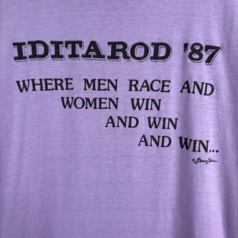 VTG 80s Single Stitch T Shirt L Iditarod 1987 Purple Graphic Spellout Retro USA - Picture 2 of 9